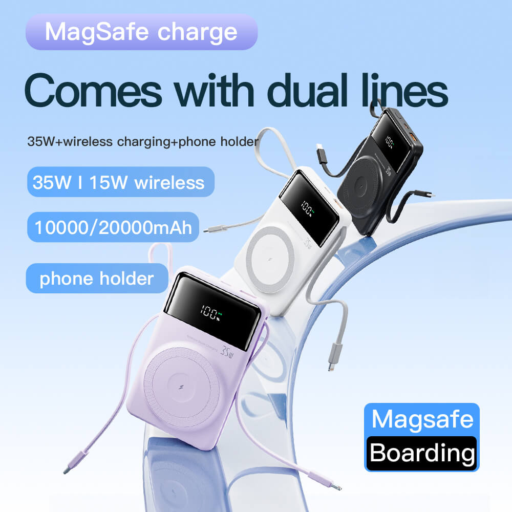 35W MagSafe Wireless Power Bank with Built-In Cables