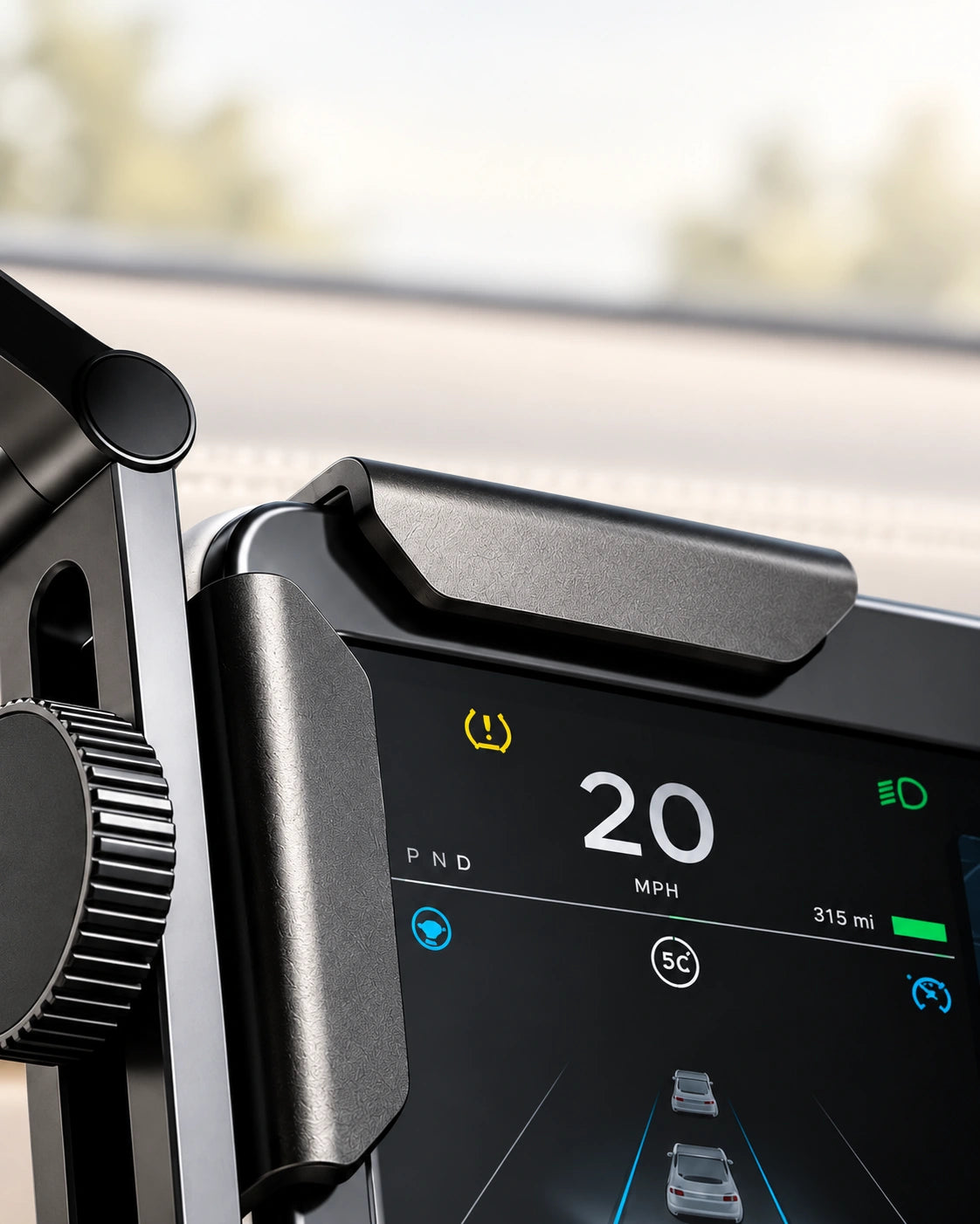 Close-up of the padded corner bracket fitted around the edge of a car display.