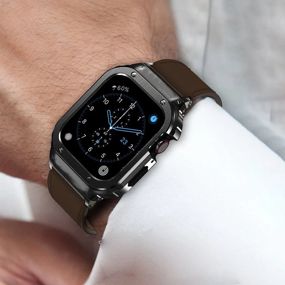 Premium Leather Band with Stainless Steel Case for Apple Watch