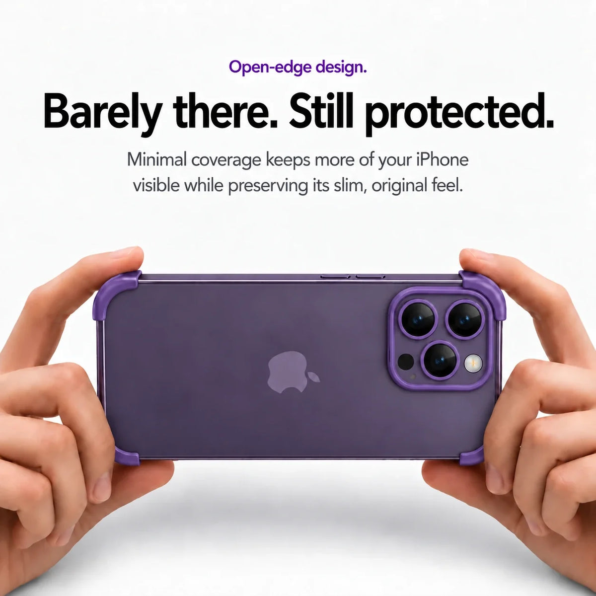 Purple open-back phone bumper held horizontally in two hands #color_Lavender